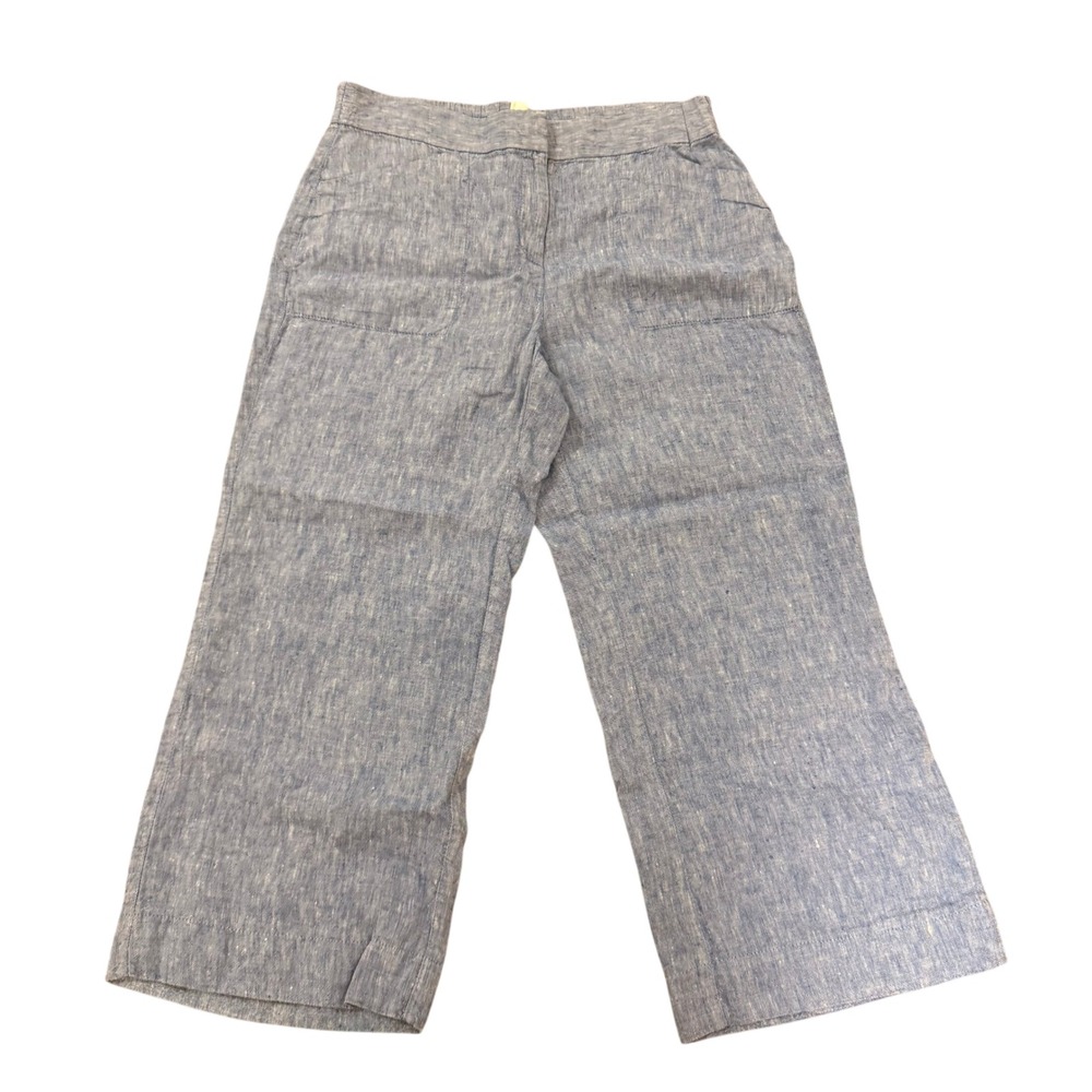 Chico's Linen Wide Leg Pants Beach Summer Small Blue Coastal Elastic Back Crop